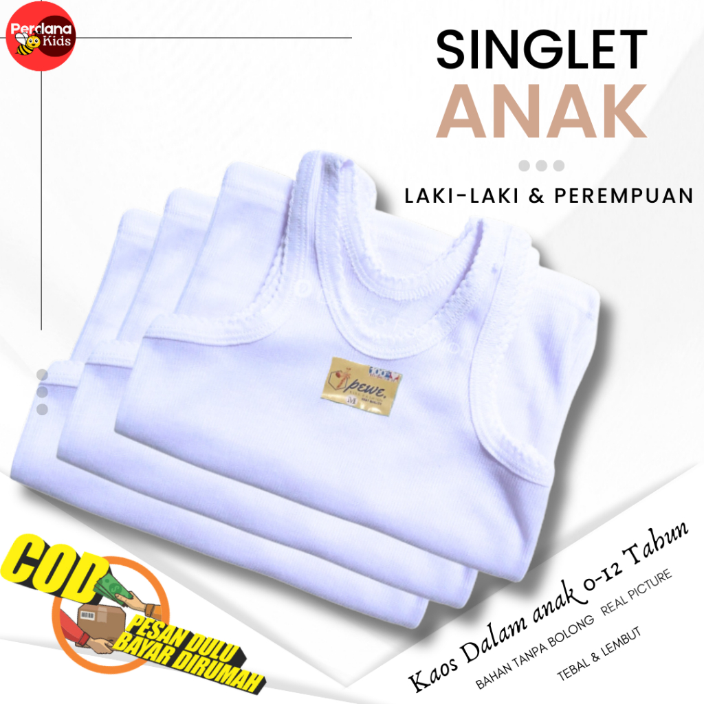 1/2 Lusin & 1Lusin Kaos Dalam Singlet Putih Anak S M L XL 3L 4L 5L  JUMBO Cowok Cewek Remaja Katun A
