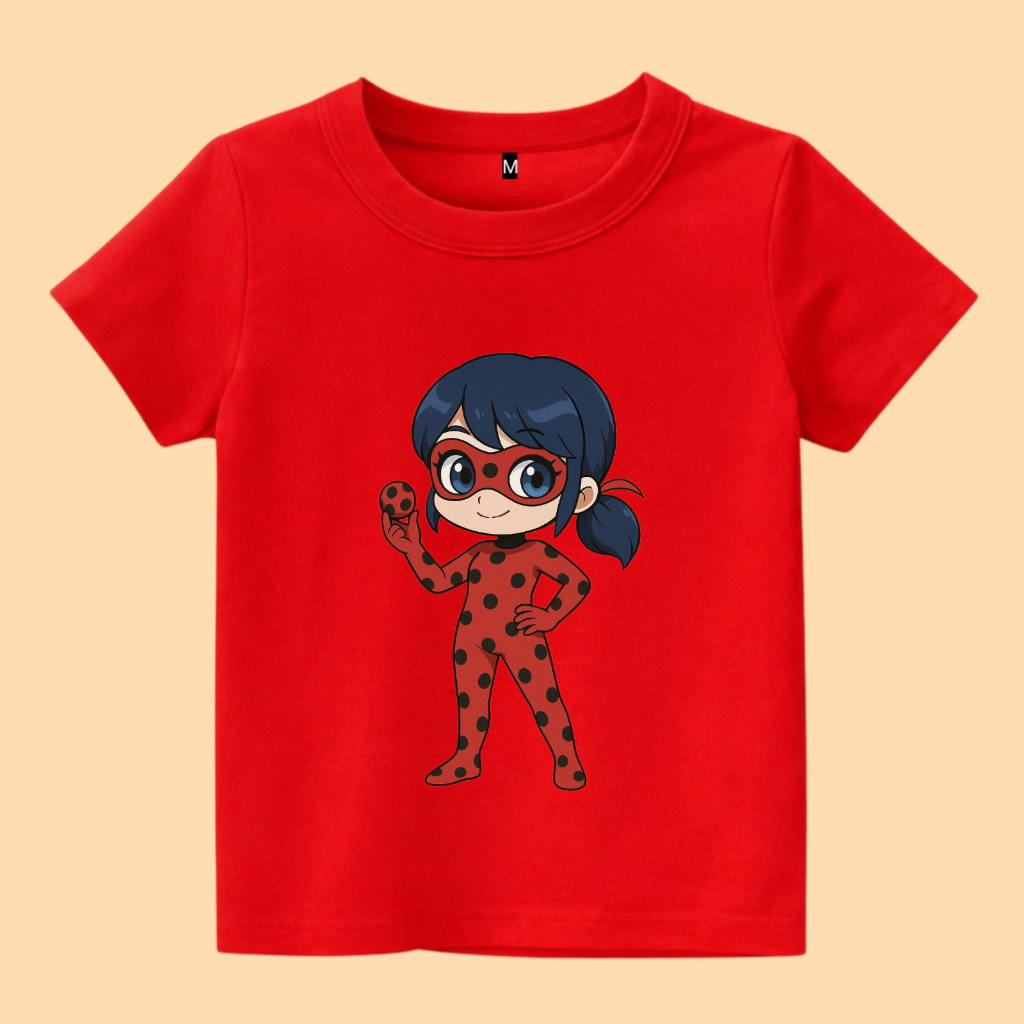 Baju kaos anak karakter ladybug and cat noir