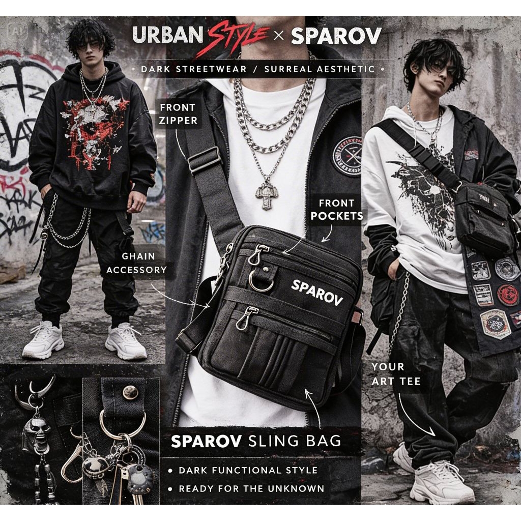 Tas Selempang Pria Premium Bahan Jeans Denim Casual Muat Banyak Cocok Buat Harian