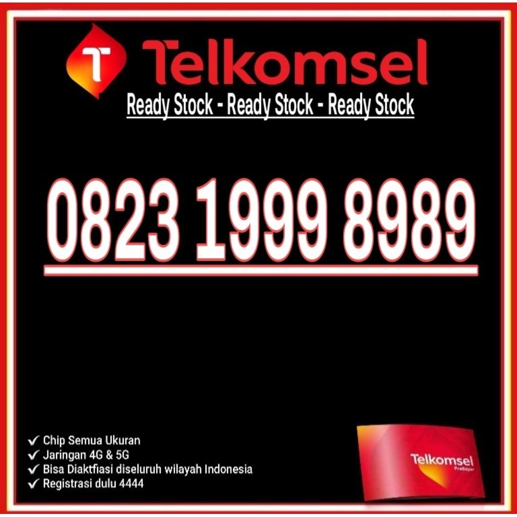 NOMOR CANTIK TELKOMSEL SIMPATI AS 4G LTE 8989 - O823 1999 8989