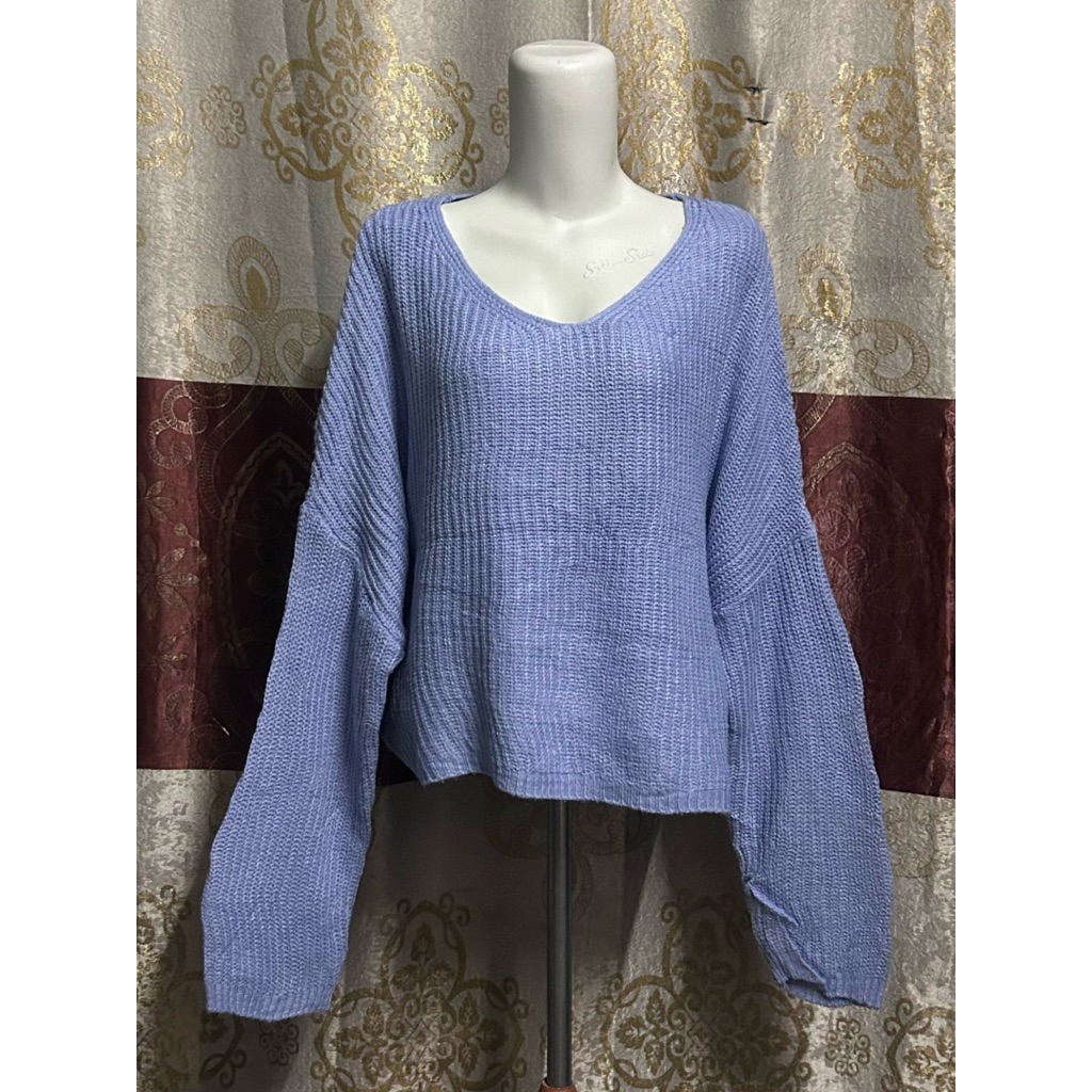 preloved baju wanita rajut halus lembut warna pastel lilac / atasan sweater crop oversize gemas