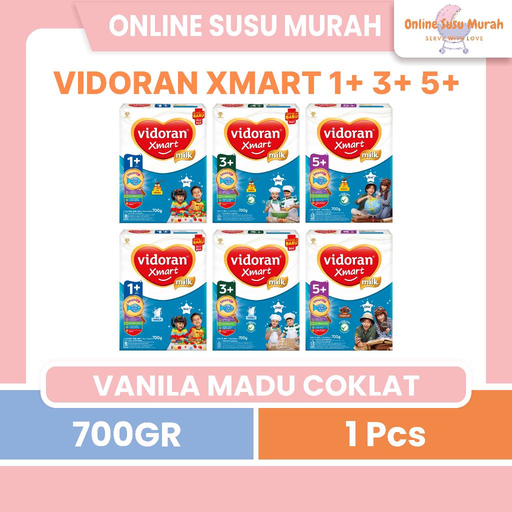 VIDORAN XMART 1+ 3+ 5+ 700GR VANILA MADU COKLAT TAHAP 1 3 5 700 GR SUSU PERTUMBUHAN MURAH SSKD