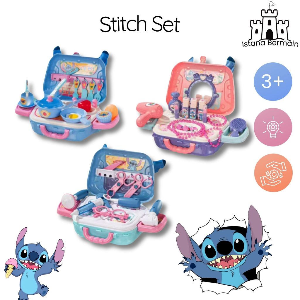DISNEY stitch kitchenware backpack stick makeup stick doctor mainan anak