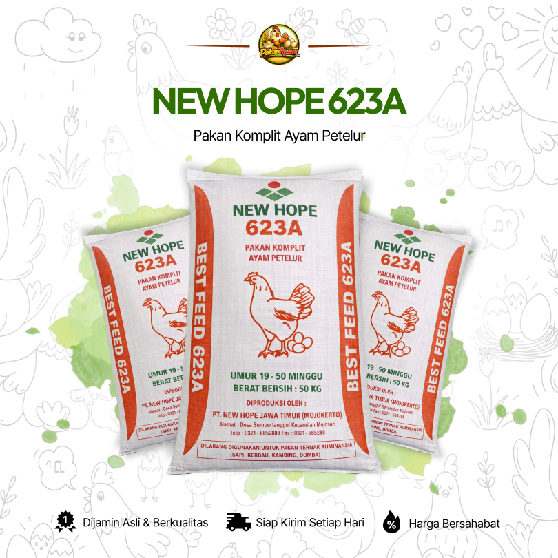 NEW HOPE 623/623A – Pakan Komplit Ayam Petelur Umur 19–50 Minggu | REPACK KILOAN | PakanAyamCom