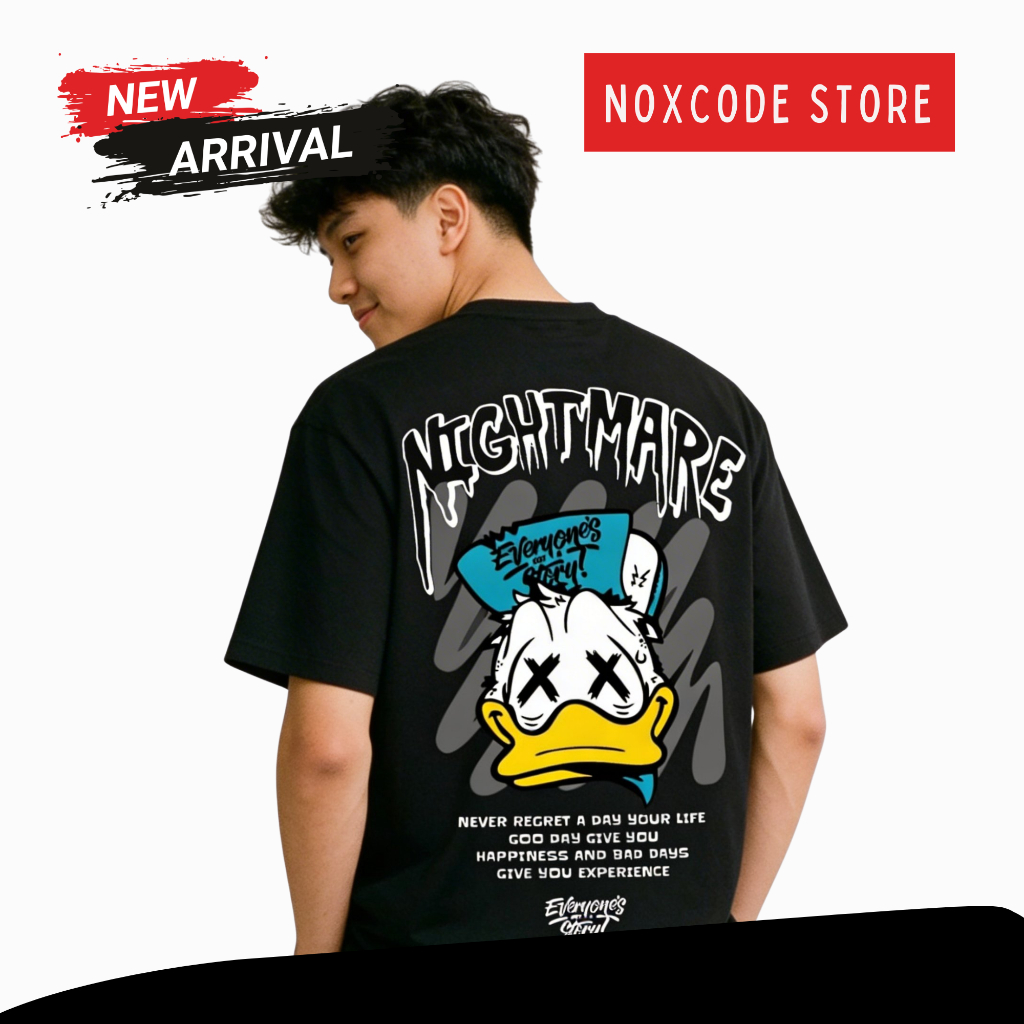 Kaos Distro Pria Oversize Streetwear Cotton Combed 24s NOXCODE Nightmare Duck | T-Shirt Graphic Urba