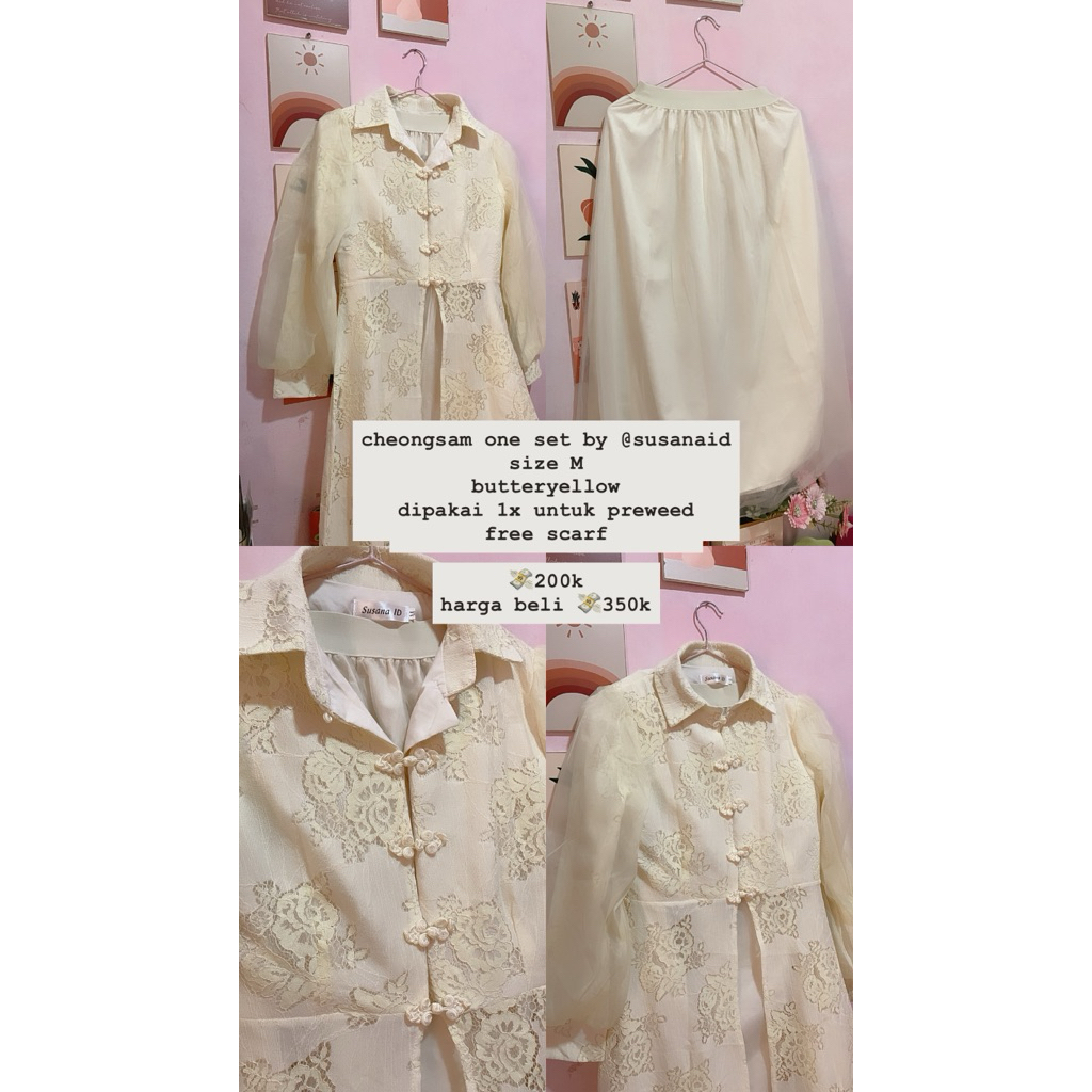 [SALE] Preloved Cheongsam Set Aura Label Dress Magenta Hijab Ajmala Id Abinaya Butik Outer Vest Leba