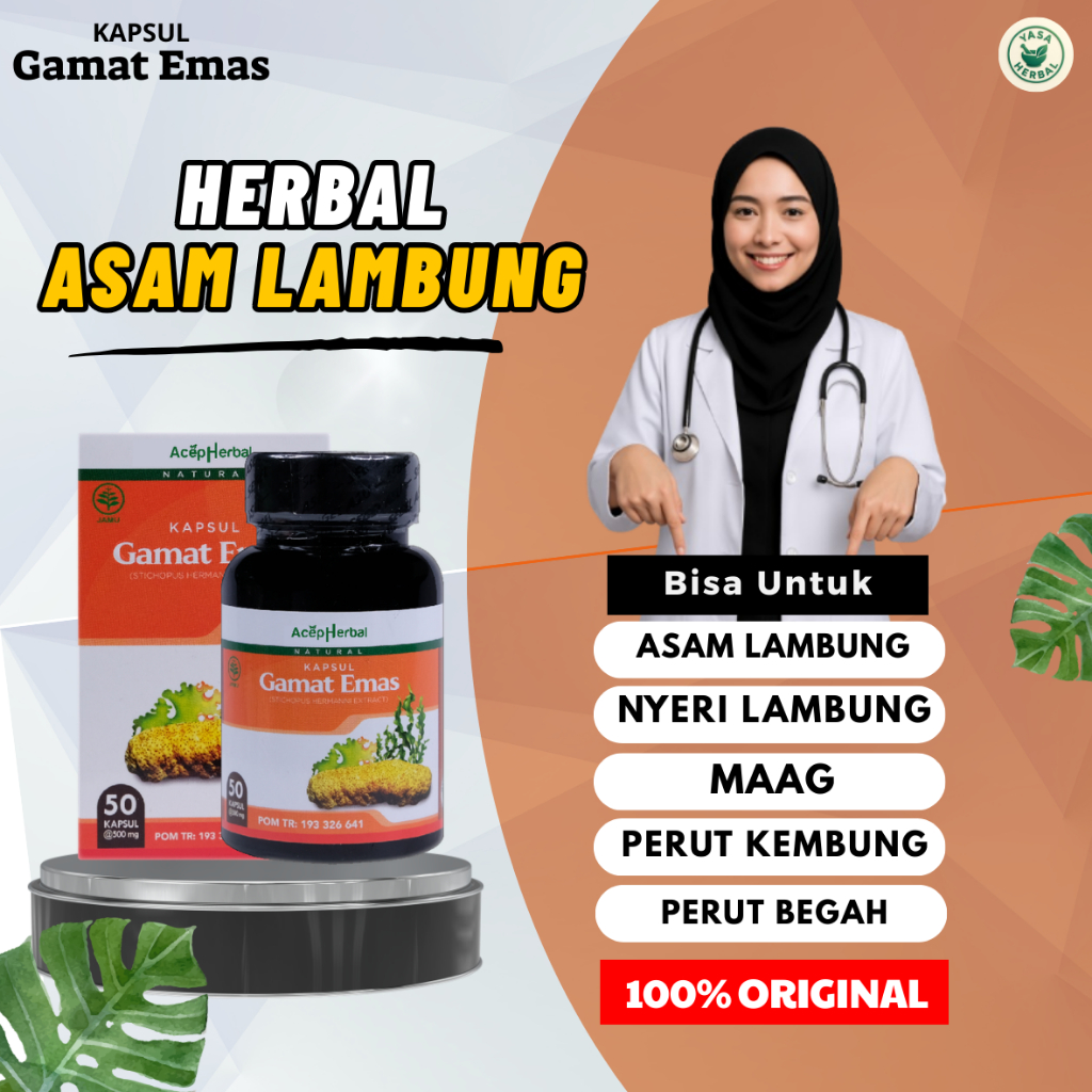 Obat Asam Lambung Herbal Gamat Emas Kapsul Original Halal BPOM 50 Kapsul