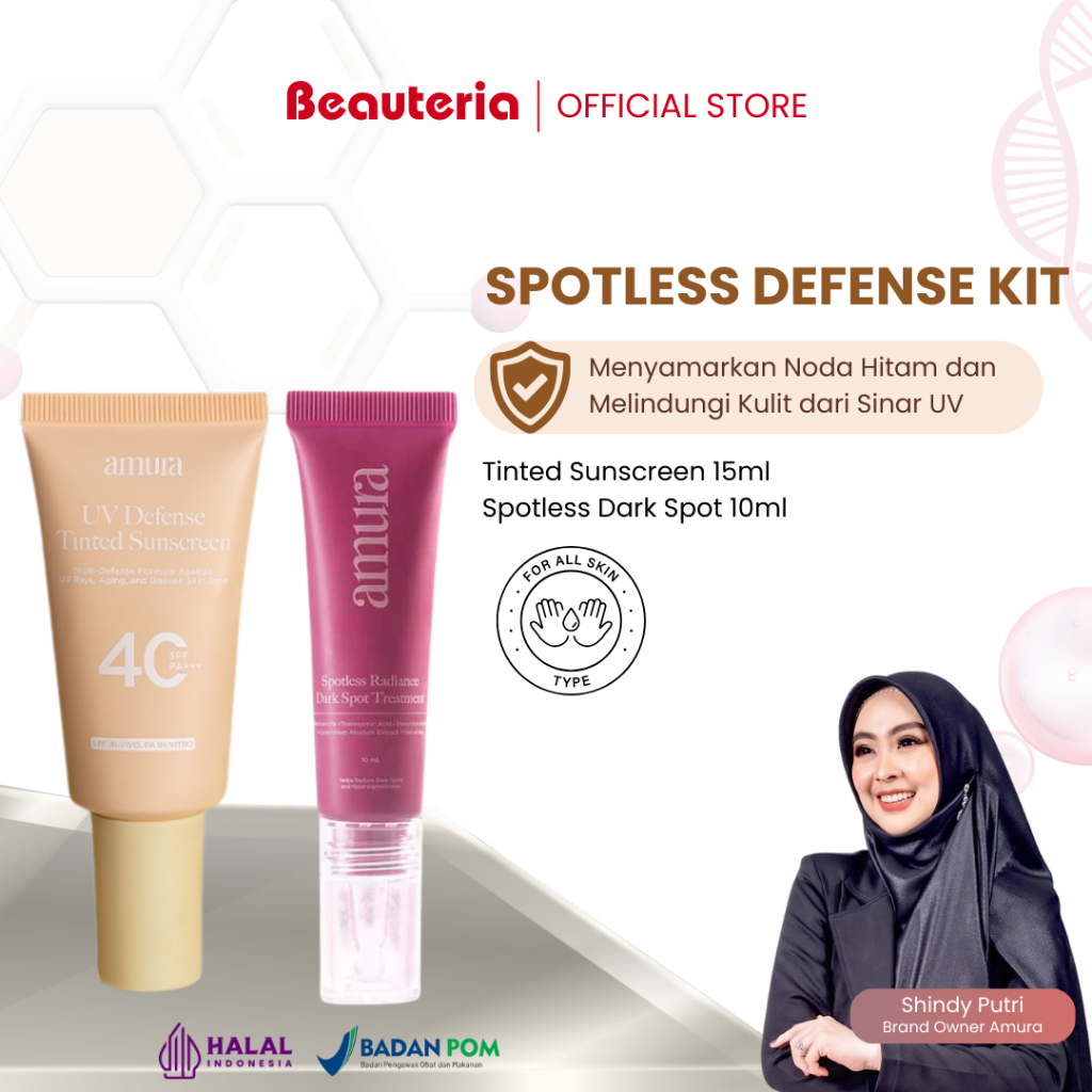AMURA Paket Krim Penyamar Noda Hitam & Proteksi UV Satu Kali Oles, Dark Spot + Tinted Sunscreen 3in1