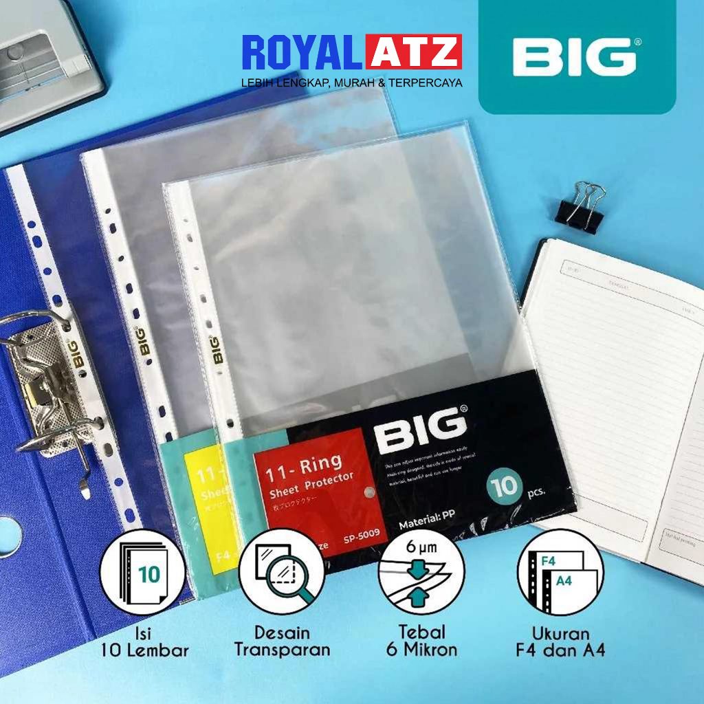 Sheet Protector BIG A4/F4 11 Ring 0.6 Micron 5009/5010 – Plastik PP Pelindung Dokumen 10 Pcs