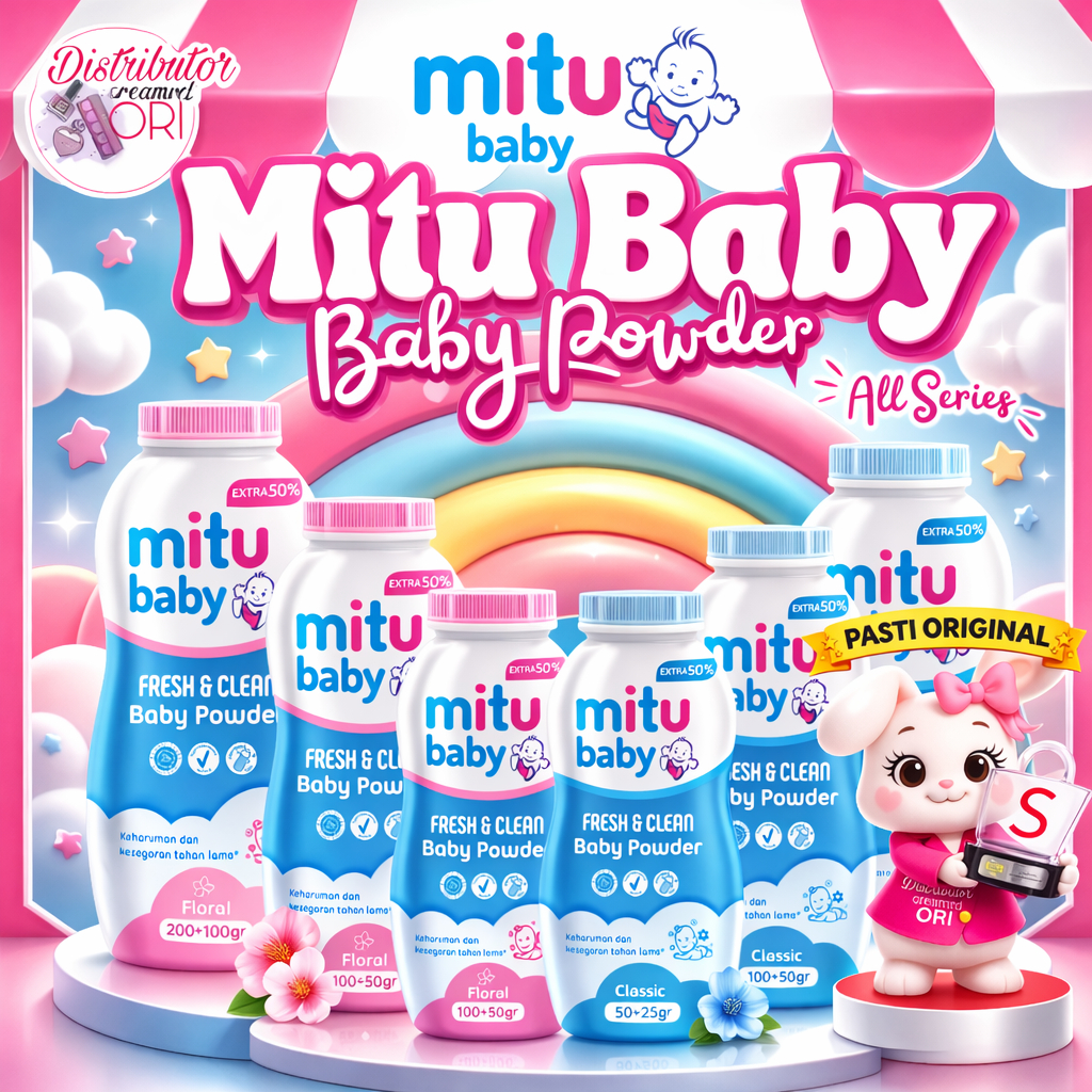 Mitu Baby Powder Bedak Bayi Anak Fresh Clean Sterilized Soft / Floral / Classic distributor cream or