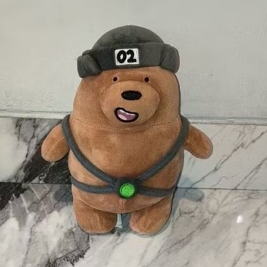Grizzly Bear Boneka Beruang Lucu Preloved Ukrn Tinggi 25 cm We Bare Bears Topi Angka 02 bagian Hidun