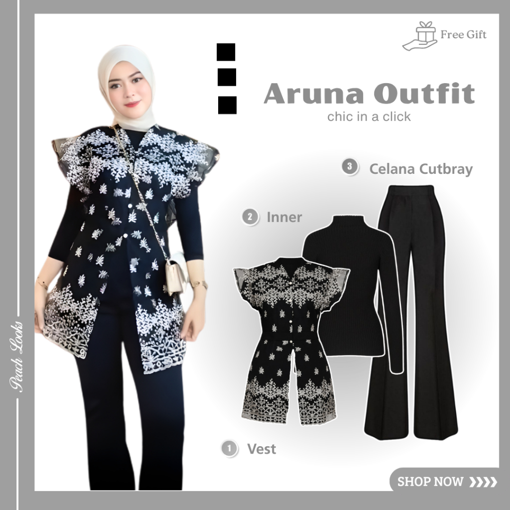 Trend Outfit Lebaran Kekinian ( Vest + Inner + Celana Cutbray ) Setelan Remaja Ootd Aruna