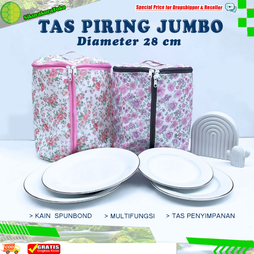 (Sko) Tas Piring Prasmanan Jumbo 28 Cm Anti Debu bahan kain - Sarung cover tempat penyimpanan piring