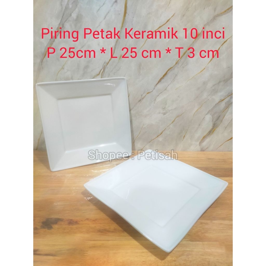 Piring Petak Keramik Yoshikawa 10 inci / Piring Persegi Keramik Putih 10 inci / Piring Saji Persegi 