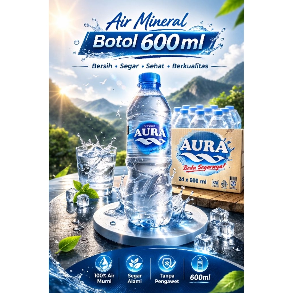 [INSTANS] Aura 600 mili Air Minum Mineral Kemasan Botol 600ml  Merk AURA