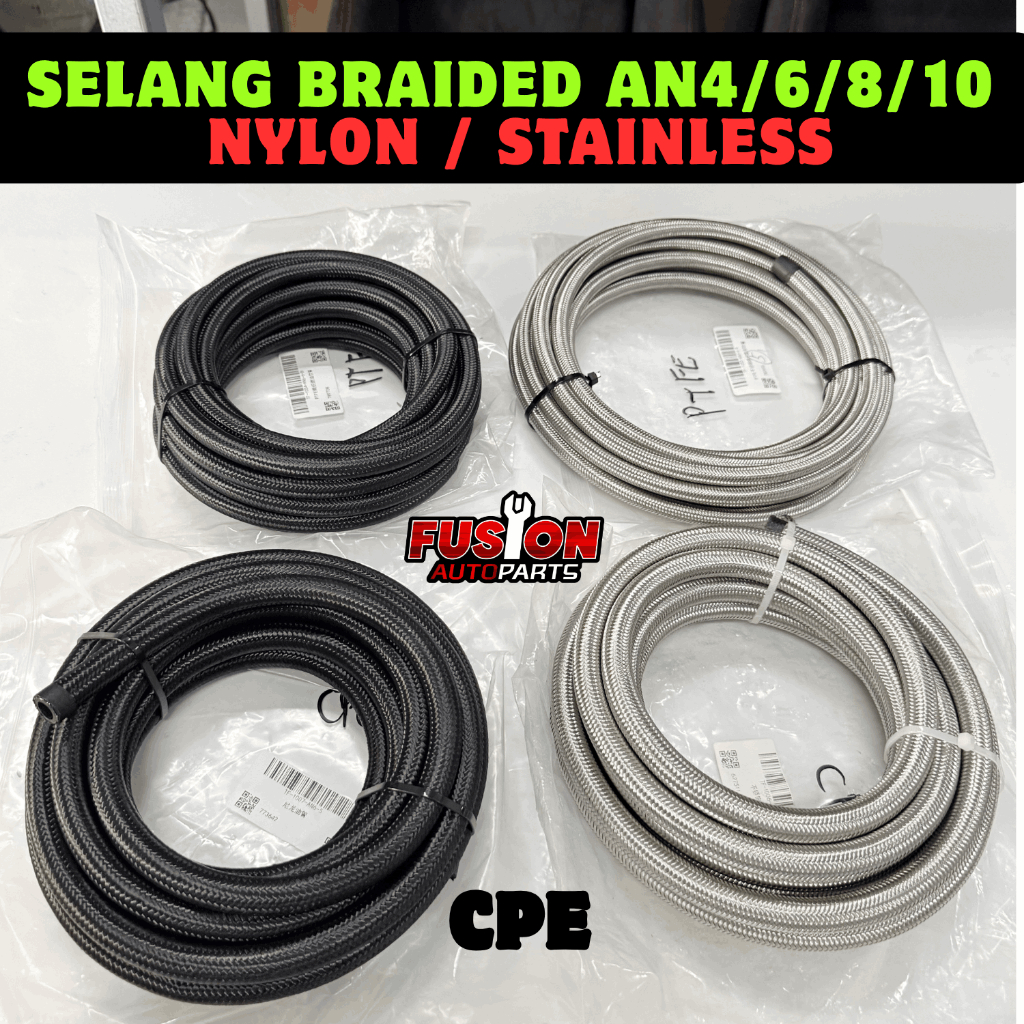Selang Braided AN4 AN6 AN8 AN10 CPE Nylon Stainless Steel