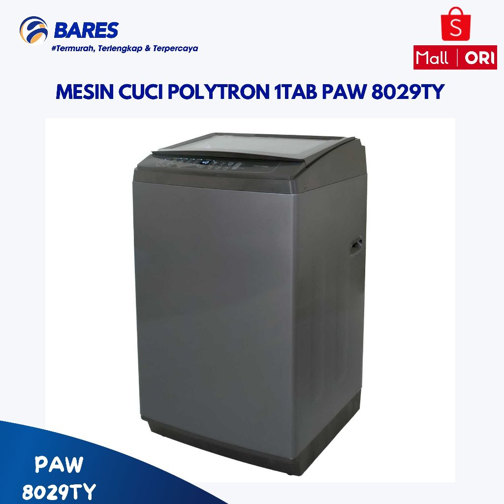 POLYTRON Mesin Cuci Paw 8029Y 1 Tabung Kapasitas 8KG Ultra Clean Ultra Dry Zeropressure