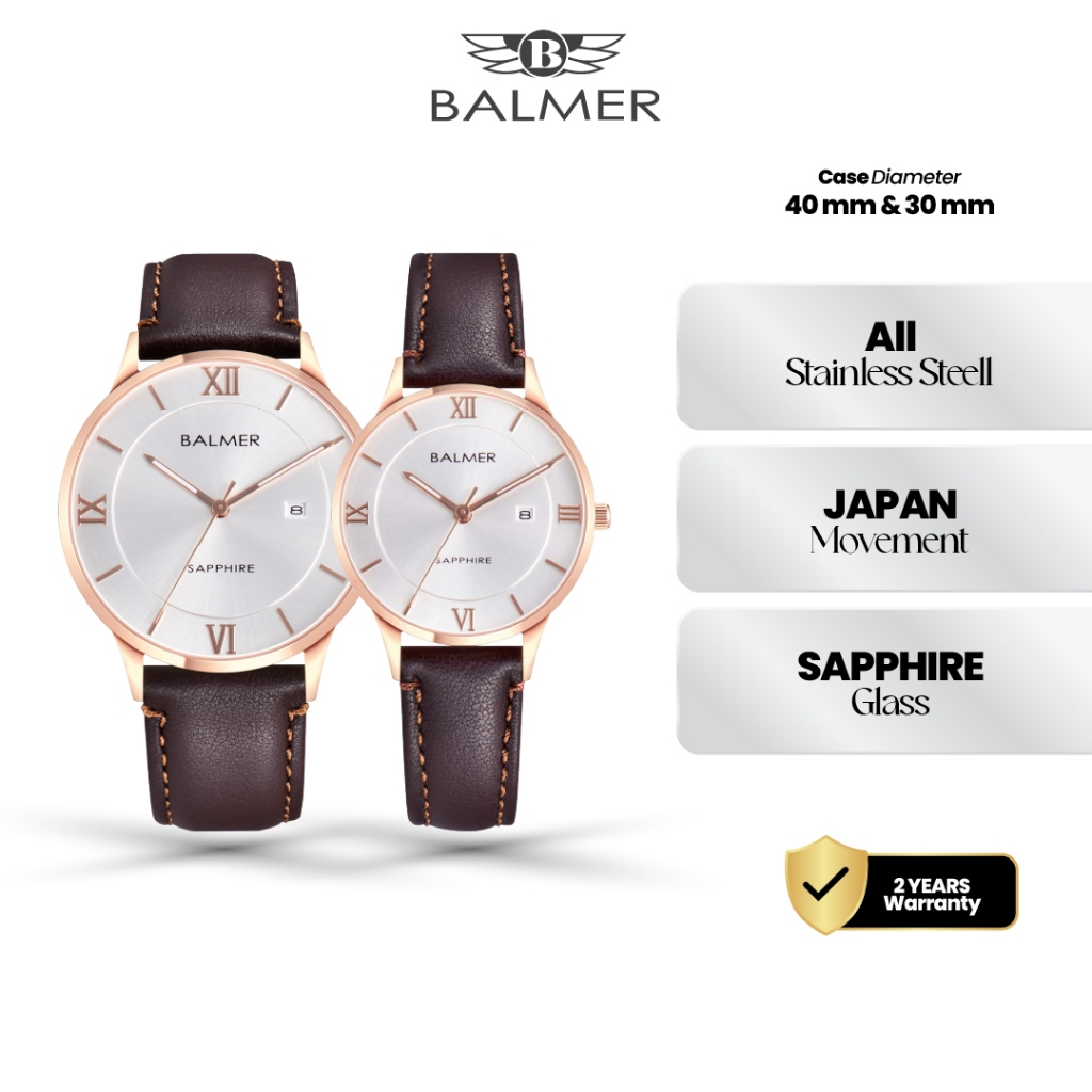 Balmer B-2718 Jam Tangan Couple Strap Kulit Kaca Sapphire