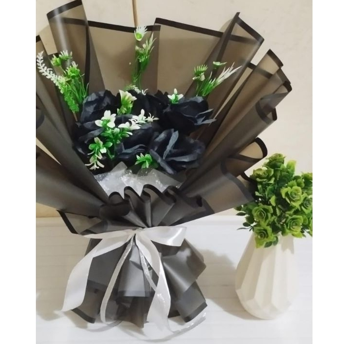 [AE] BUKET BUNGA HITAM / COWOK | Buket Mawar Aesthetic Wisuda Graduation Hadiah Ulang Tahun Bucket F