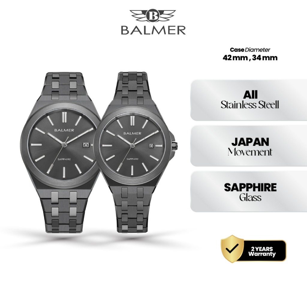 Jam Tangan Couple Balmer 2720 All Stainless Steel Kaca Sapphire