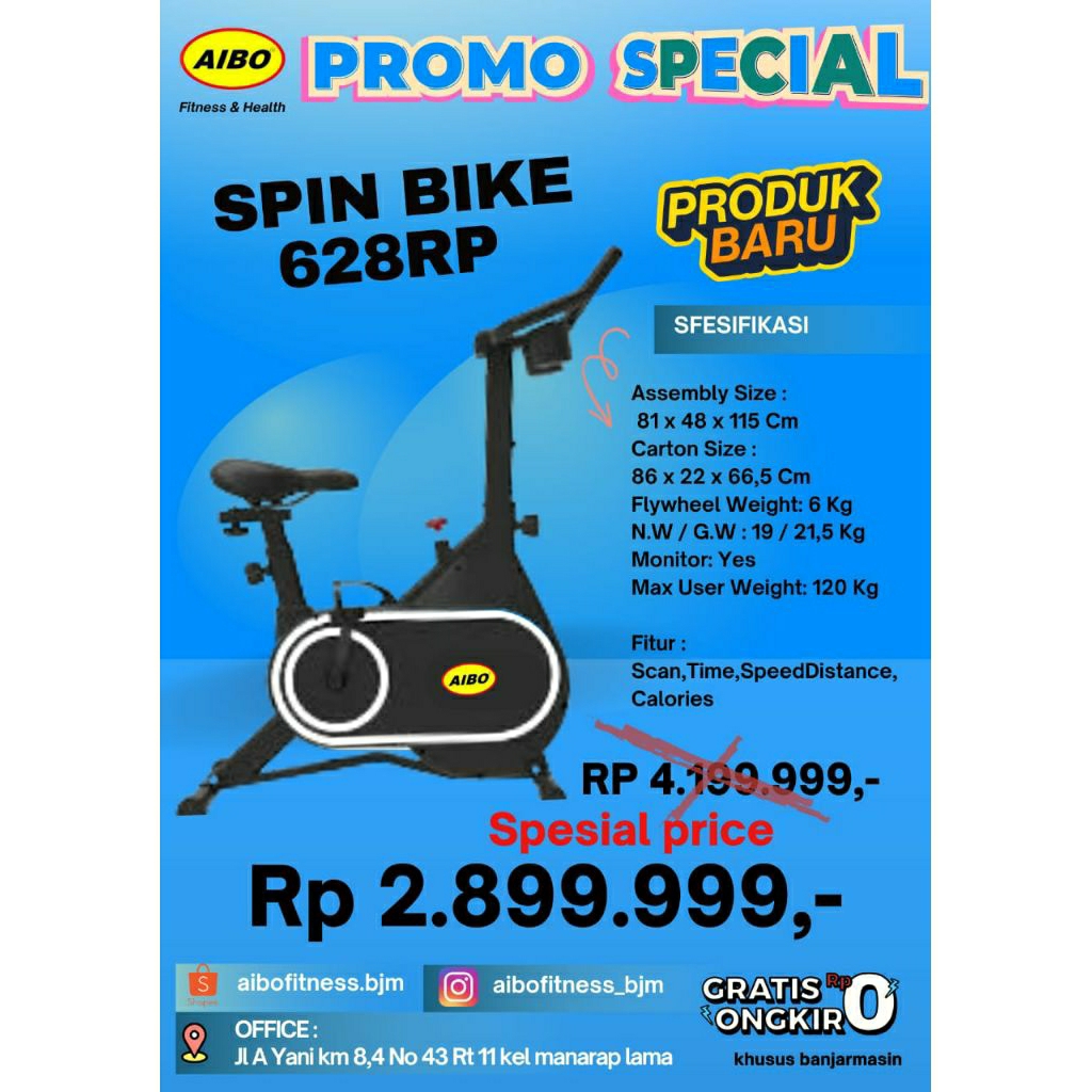 AIBO FITNESS & HEALTH BANJARMASIN/ Spin Bike 628RP/ Spesial Promo/ Berkualitas/ Sepeda Fitness/ Alat