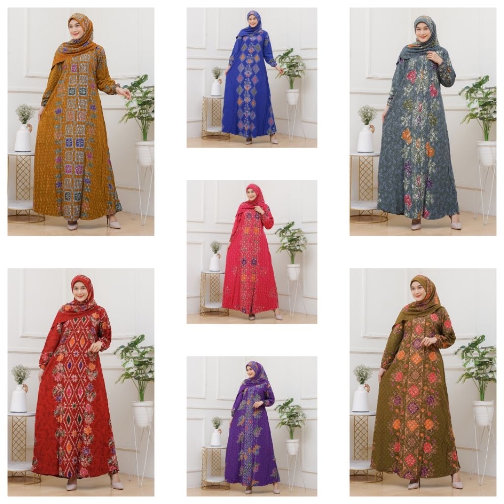 gamis batik cap storjoan set hijab magenta,gamis set hijab terbaru.motif baru.kuning kunyit