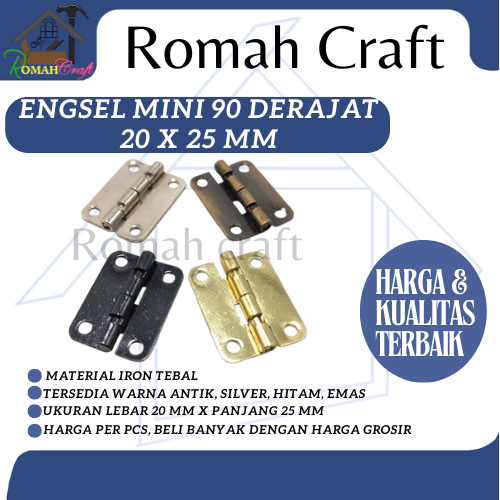 Engsel mini 90 derajat 20x25mm (10 pcs) PT.E Engsel plat kecil untuk kotak box - Bronze antik