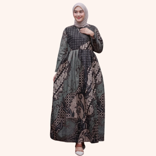 GAMIS BATIK WANITA MOTIF HIJAU  MODERN BAHAN KATUN ASLI PEKALONGAN