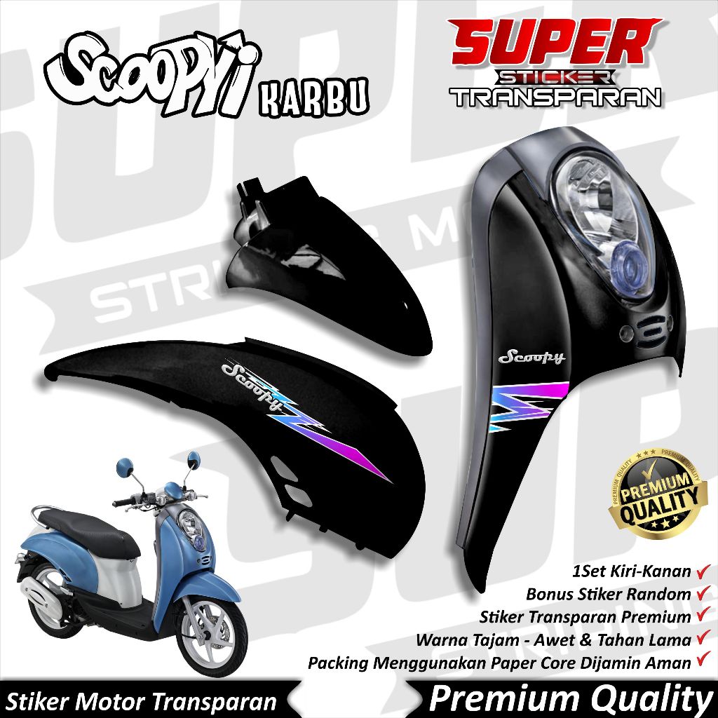 Stiker Transparan UV Scoopy Karbu  Anti Luntur keren Striping Bening Scoopy Karbu Striping Transpara
