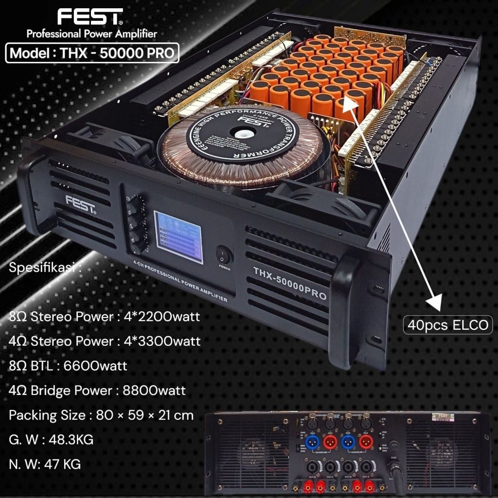 POWER AMPLIFIER FEST THX-50000 PRO AMPLIFIER / THX 50000 PRO 4 CHANNEL DISPLAY LCD DIGITAL ORIGINAL