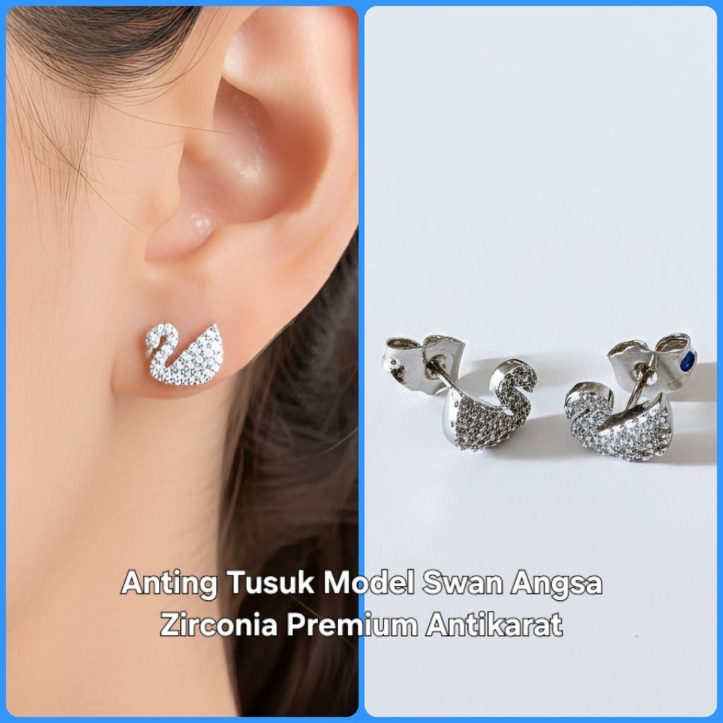 Anting Tusuk Angsa Swan Permata Sirkon Halus Titanium Antikarat Premium