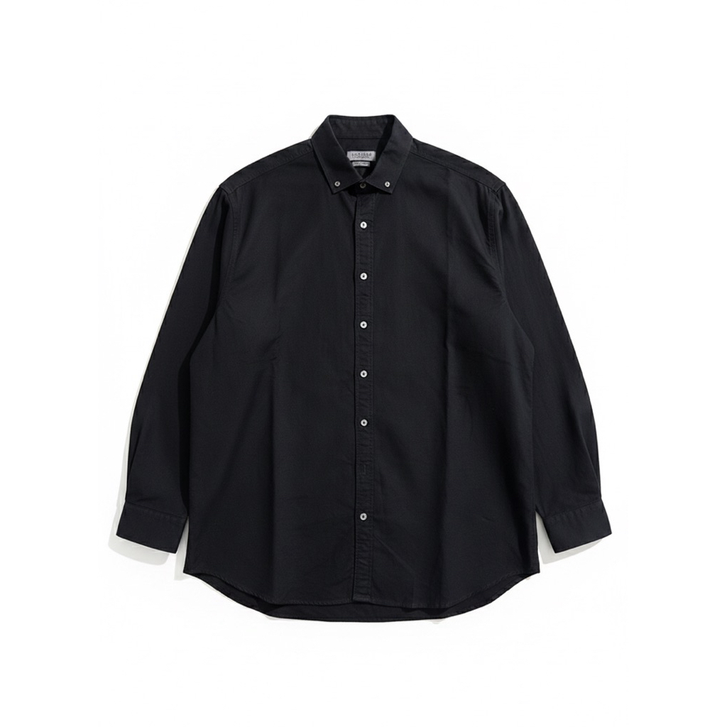 LARUSSO Kemeja Hitam Polos Lengan Panjang Pria - Premium Cotton Shirt Black Slimfit - Men's Black Ox