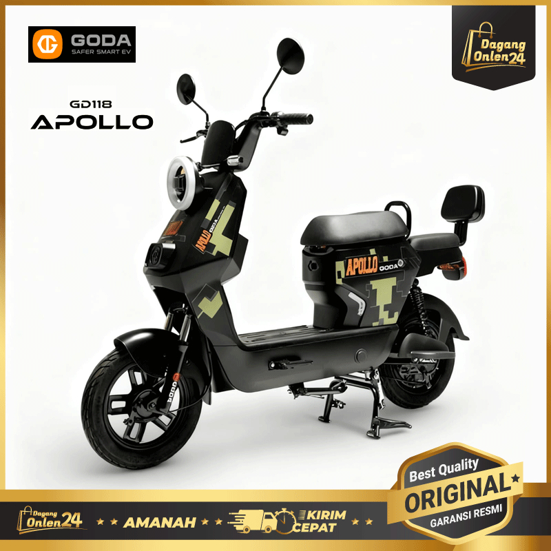 Sepeda Listrik Goda Apollo Sepedah Dewasa 600Watt Bagasi Anti Air Terbaru 2025 Garansi