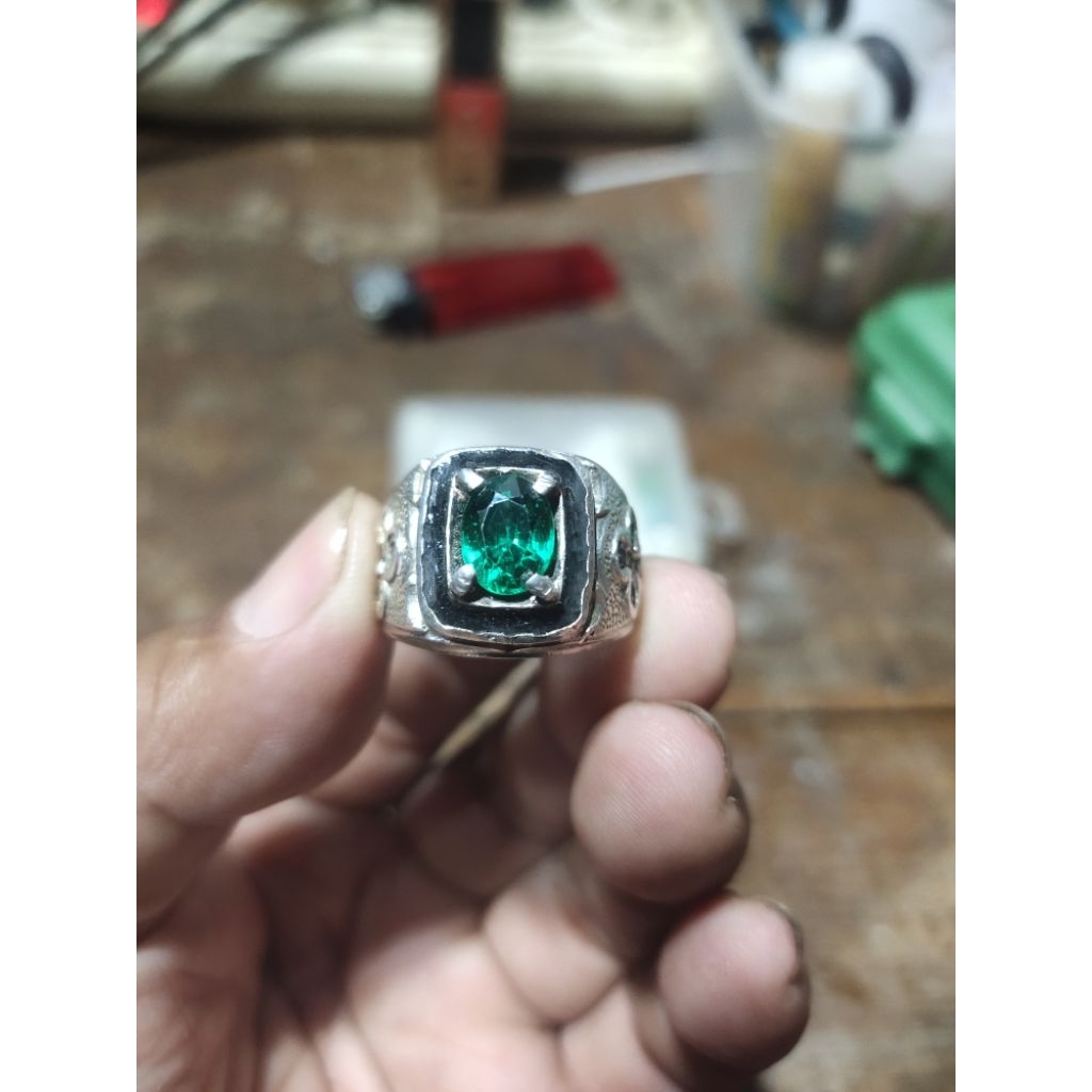 Batu emerald green ring perak