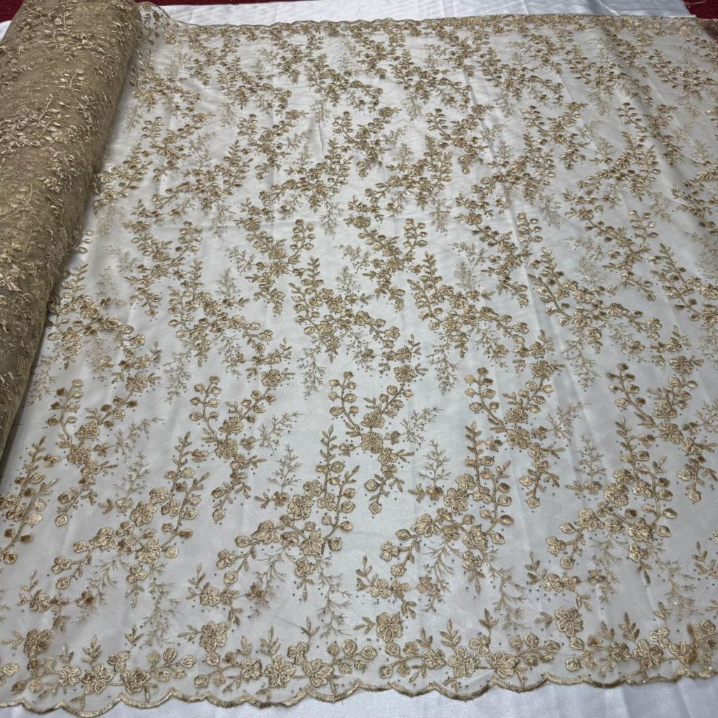 kain Brokat Tile Embroidery Two Tone - Seri Garden Floral dengan Payet Mutiara