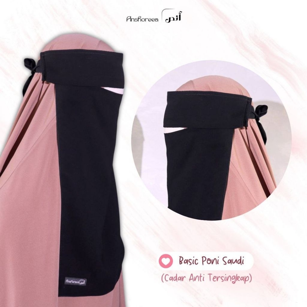 Niqab Saudi Premium Anshoreea | Cadar ala Saudi | Cadar Bandana dan Poni Tali Kecil