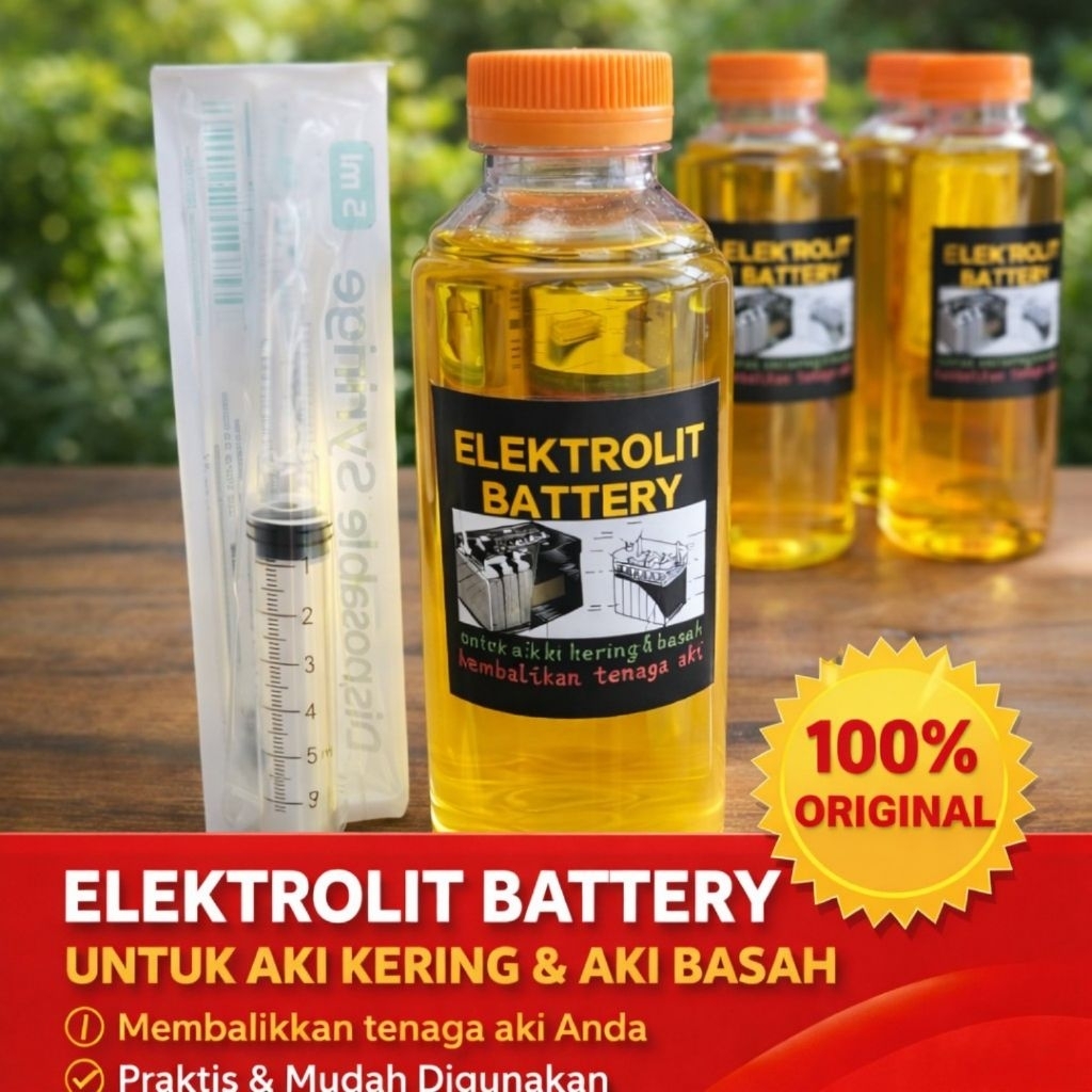 Air Aki Motor 250ml + Jarum Suntik | Cocok Aki Basah & Aktivasi Aki Kering