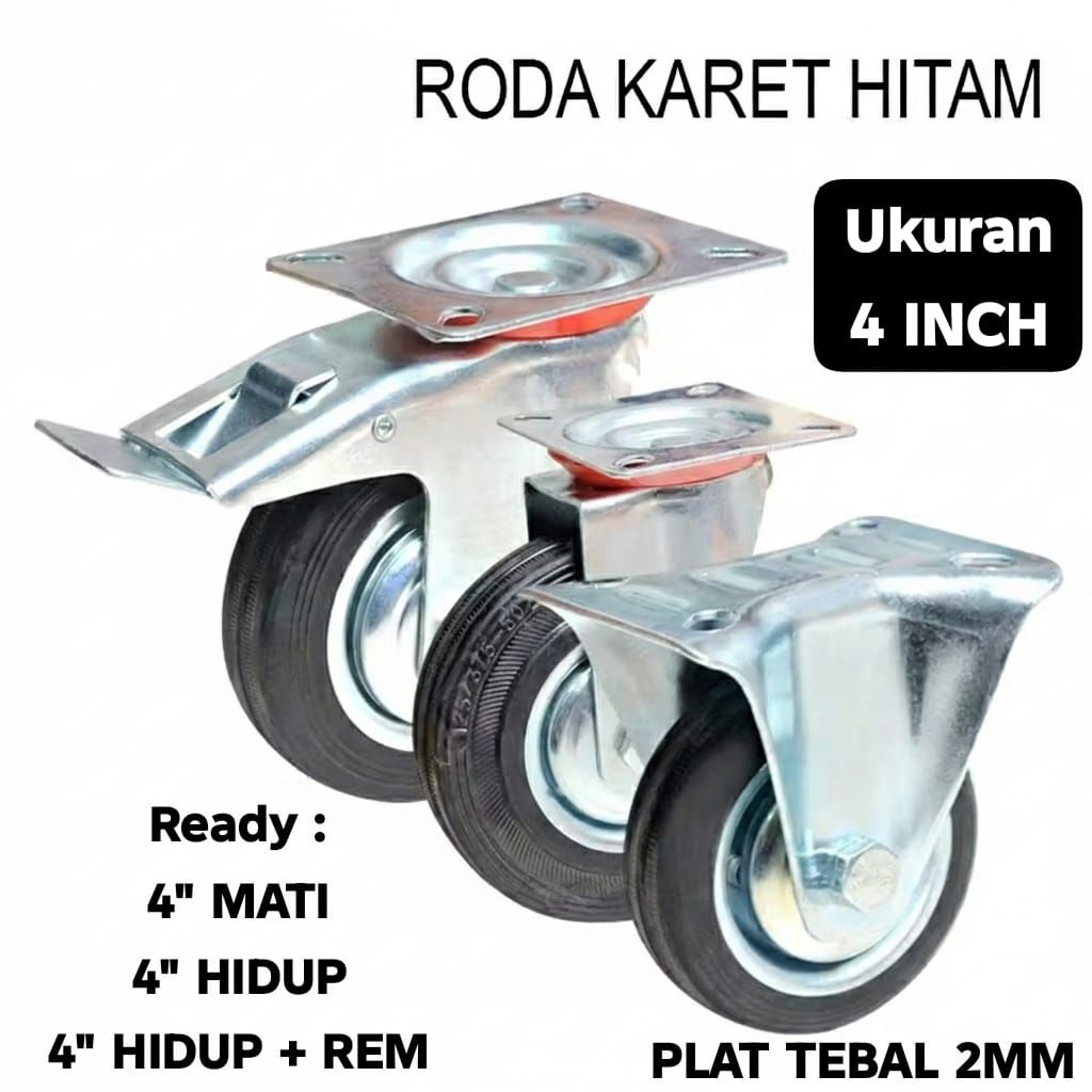 PROMO  Roda Trolley Karet  4 inch / Roda Troli Dorong / Roda Gerobak Etalase HEAVY DUTY