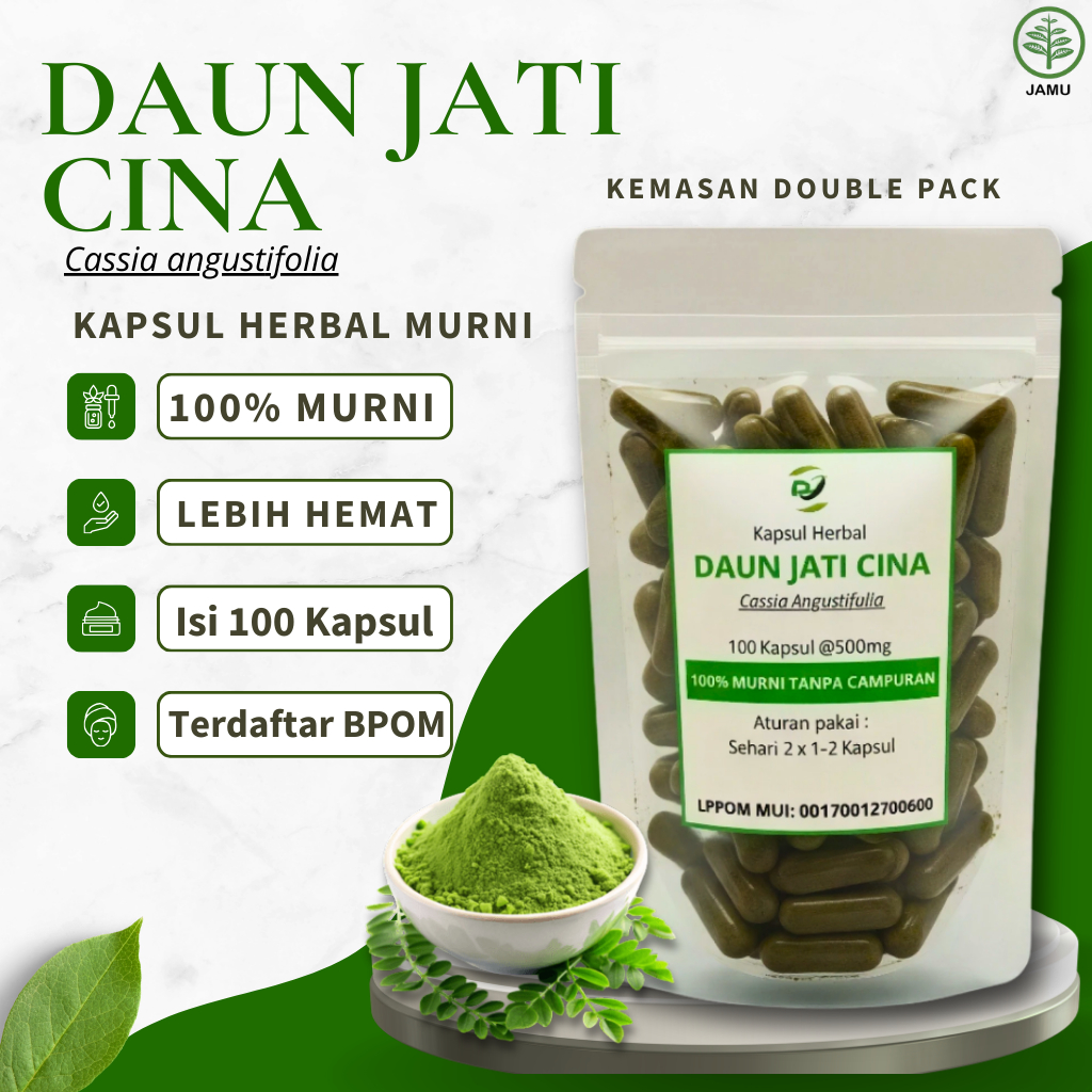 DAUN JATI CINA 100 Kapsul Herbal - Obat Pelangsing Herbal, Diet Alami, Penurun Berat Badan Ampuh