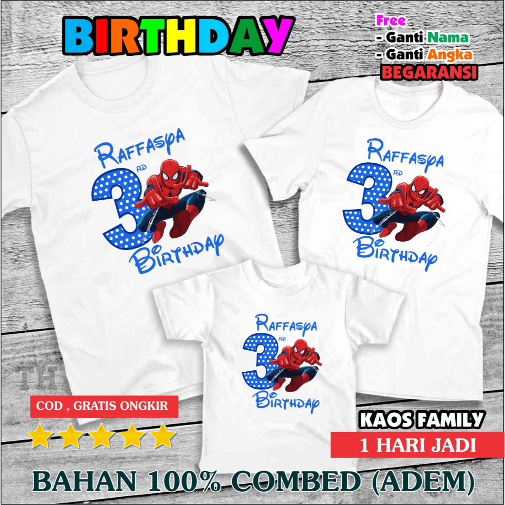 Kaos Family Birthday Custom Spiderman Free Nama