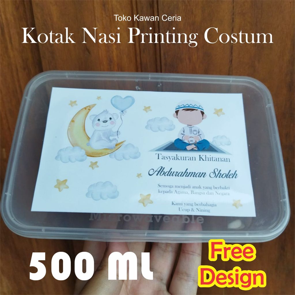 Kotak Nasi Printing Costum Thinwall 500 ML Cetak Custom Lunch Box Bento Catering Syukuran Nasi Kunin