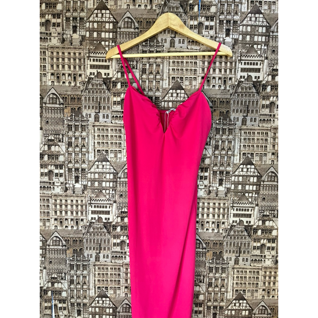 Preloved DRESS ZARA_PINK POLOS LENGAN TERBUKA (CUP BRA BESI)