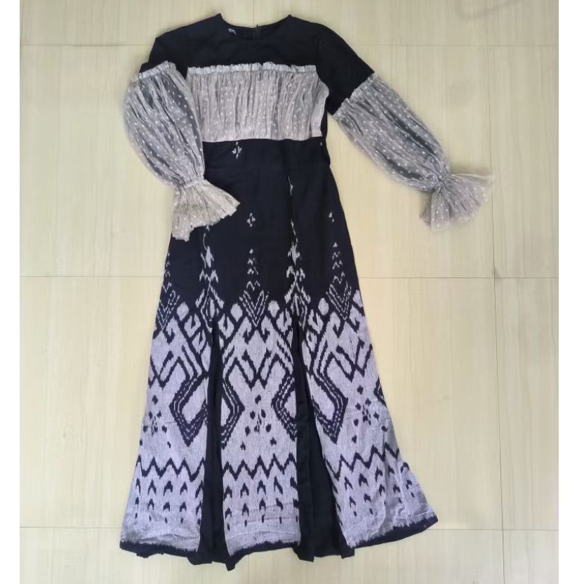 PRELOVED RAHAYU DRESS  BY KIMONIK LD 96 | GAMIS TENUN BATIK ETNIK MIX BRUKAT TULLE DOT MODEL MERMAID