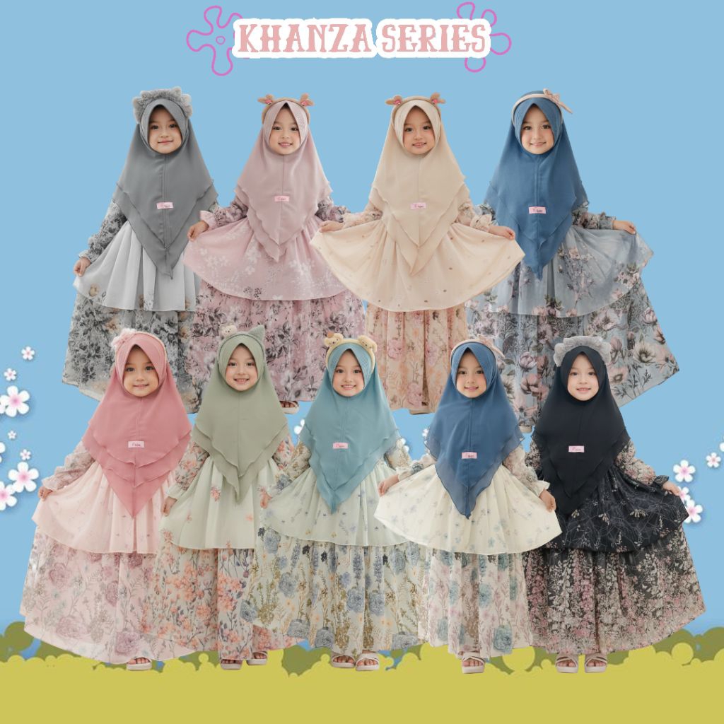 Gamis Anak perempuan muslim terbaru ceruty khanza 1 sampai 10 tahun set hijab syari original