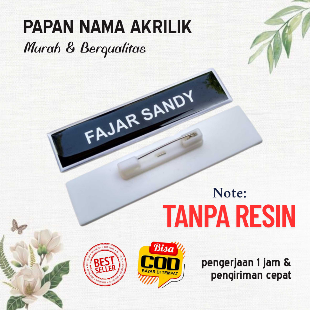 Cetak Name Tag Acrilic Peniti/Bet Nama/Nama Dada  Murah / Pin Nama