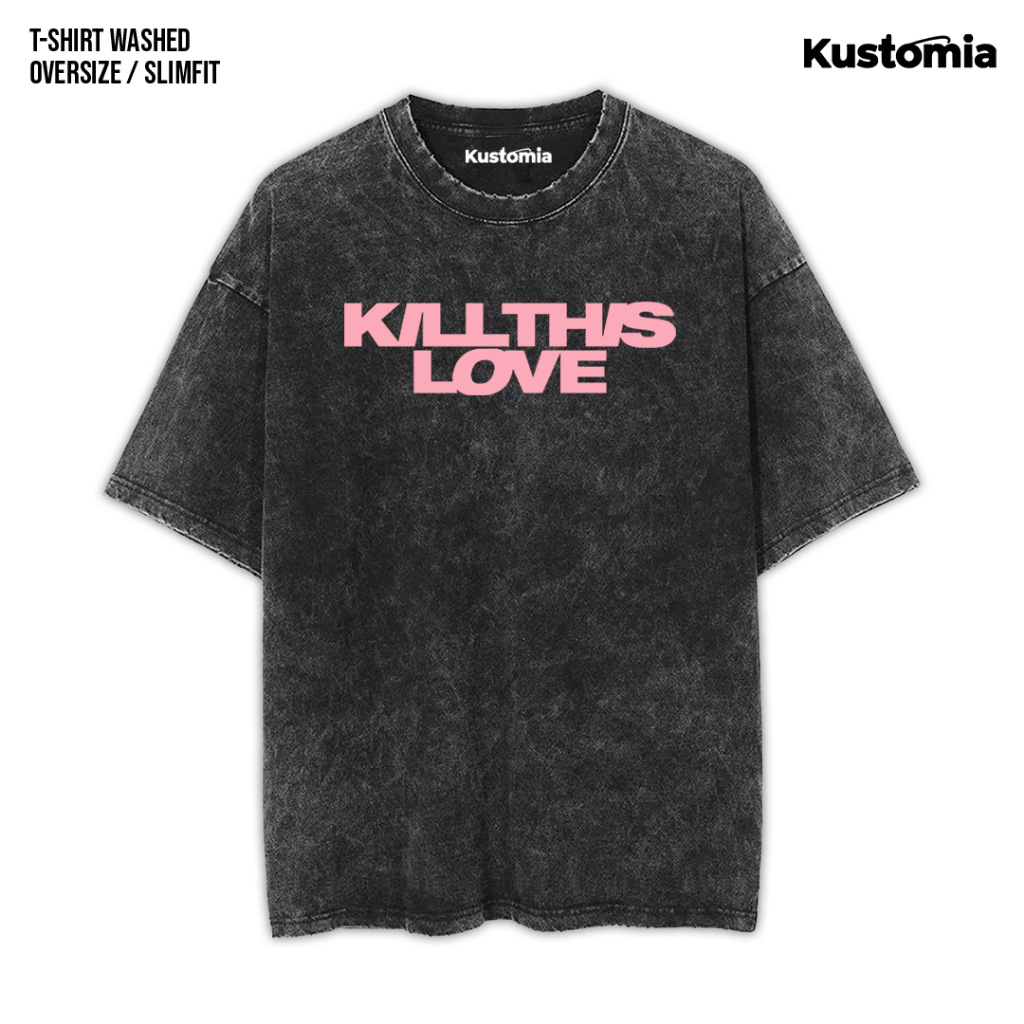 KUSTOMIA Kaos BLACKPINK Washed T-shirt Black White | BP-5