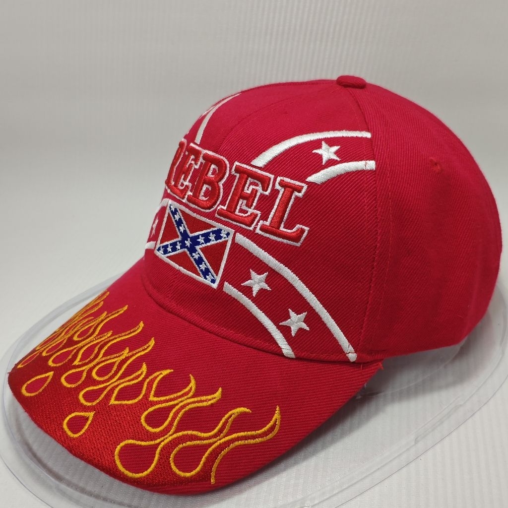 Topi Pria Wanita REBEL Merah Bordir Flame Baseball Cap Adjustable Premium| Bekas | Second | Prelove