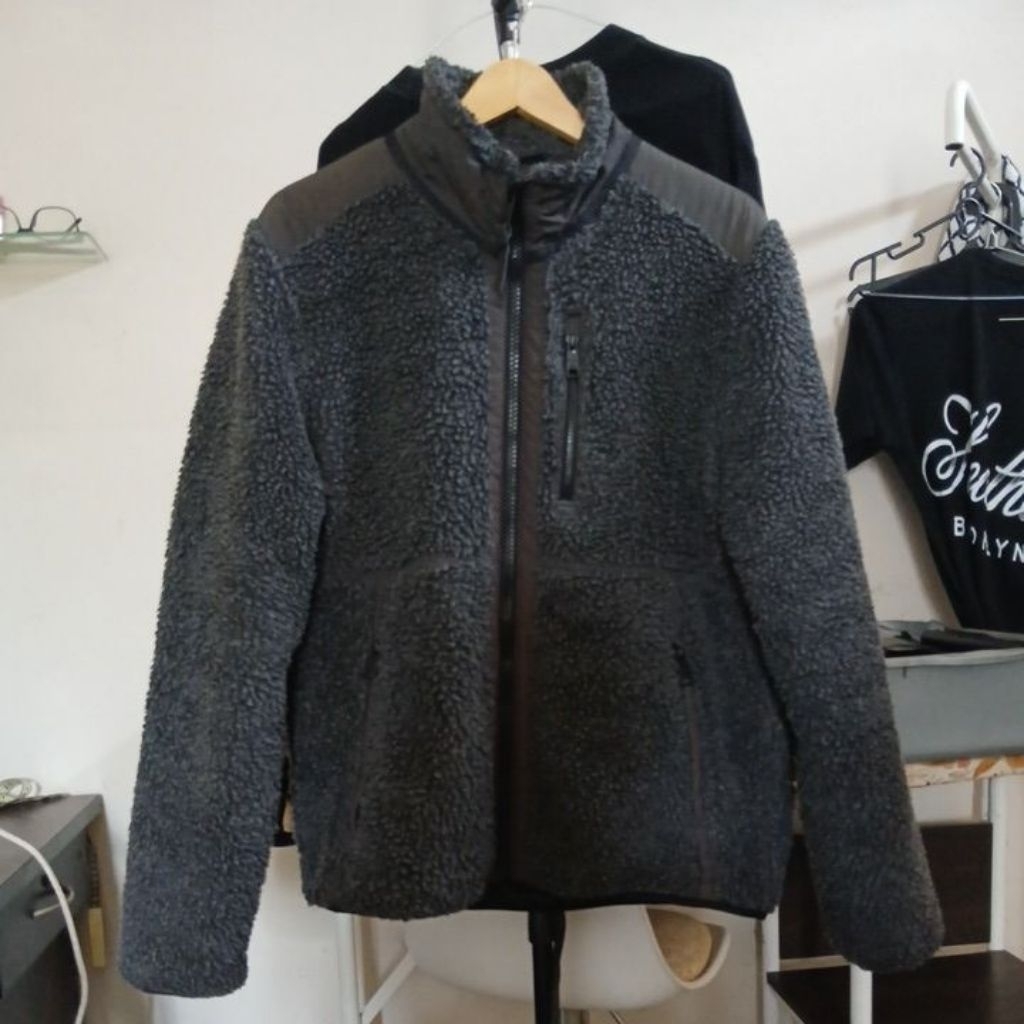 Jacket fleece sherpa warna abu coklat ziper embos BUCKAROO second Original size L-XL ld 114cm pjg 72
