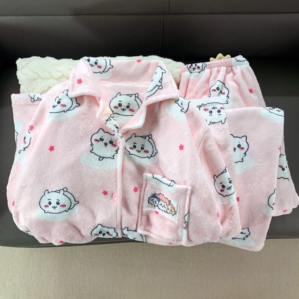 [PREORDER Chiikawa] Thick Flannel Pajamas – Set Baju Tidur Bulu Musim Dingin