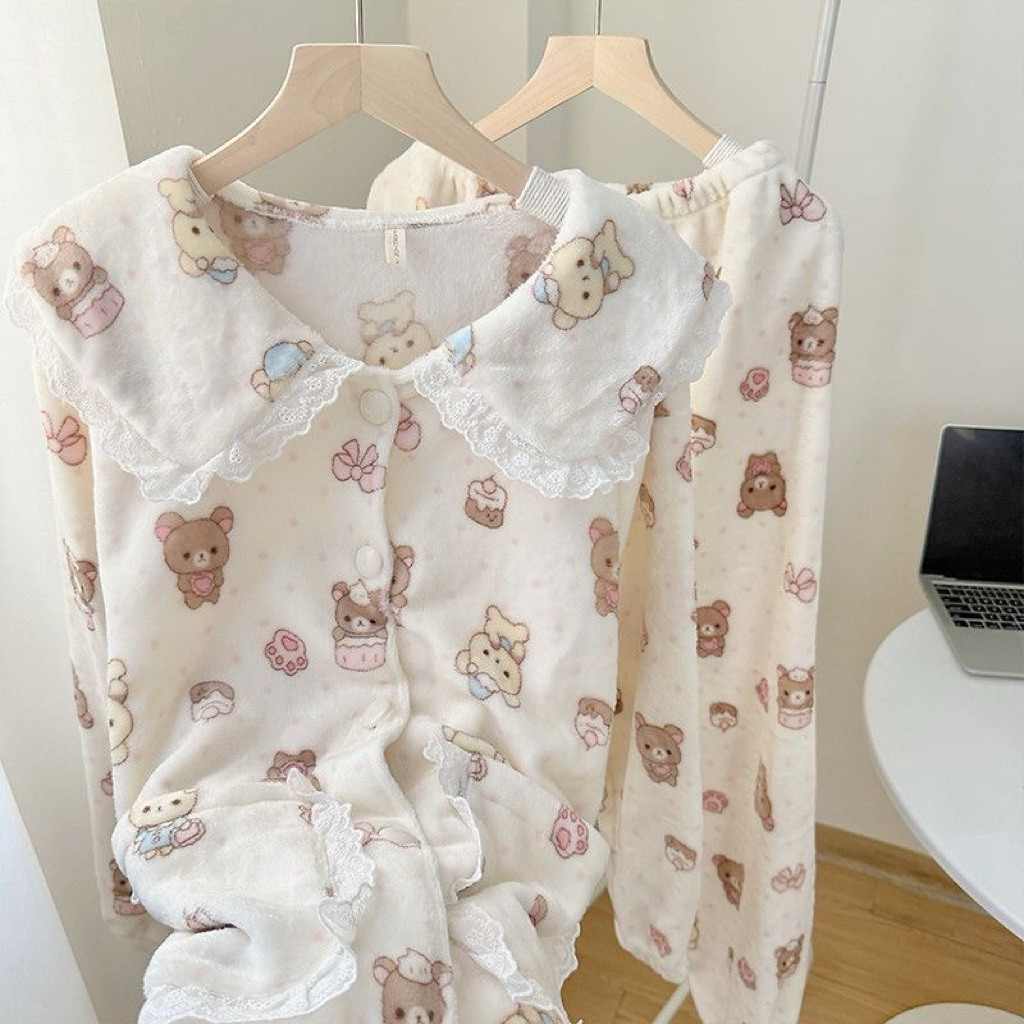 [PREORDER Rilakkuma] Royal Style Doll Collar Pajamas – Set Baju Tidur Wanita Manis